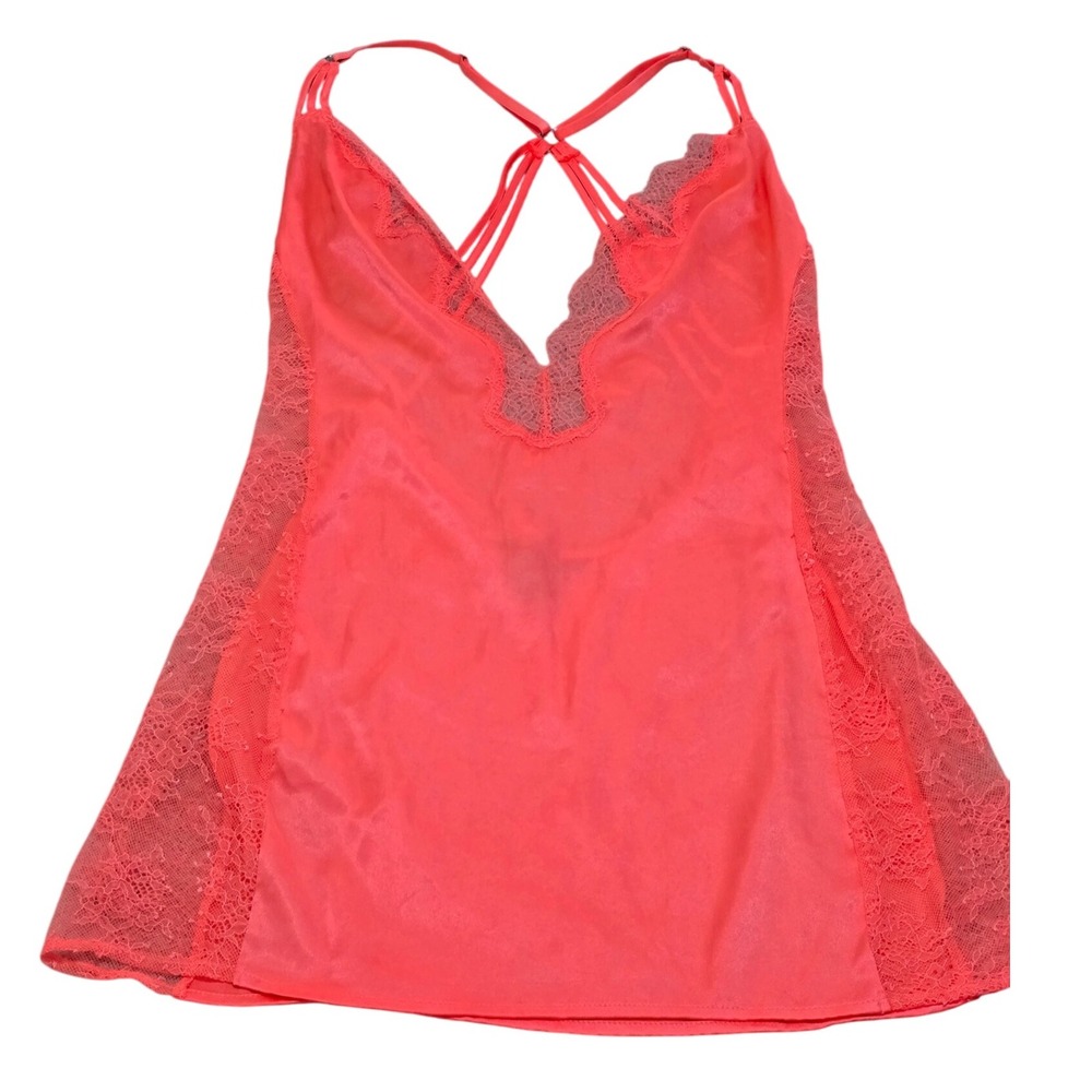 Victoria's Secret Neon Coral Lace Trim Cami‎ Top Crisscross Back - Size M